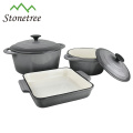 Jeu de casseroles en émail 5 pièces, fonte grise, gris